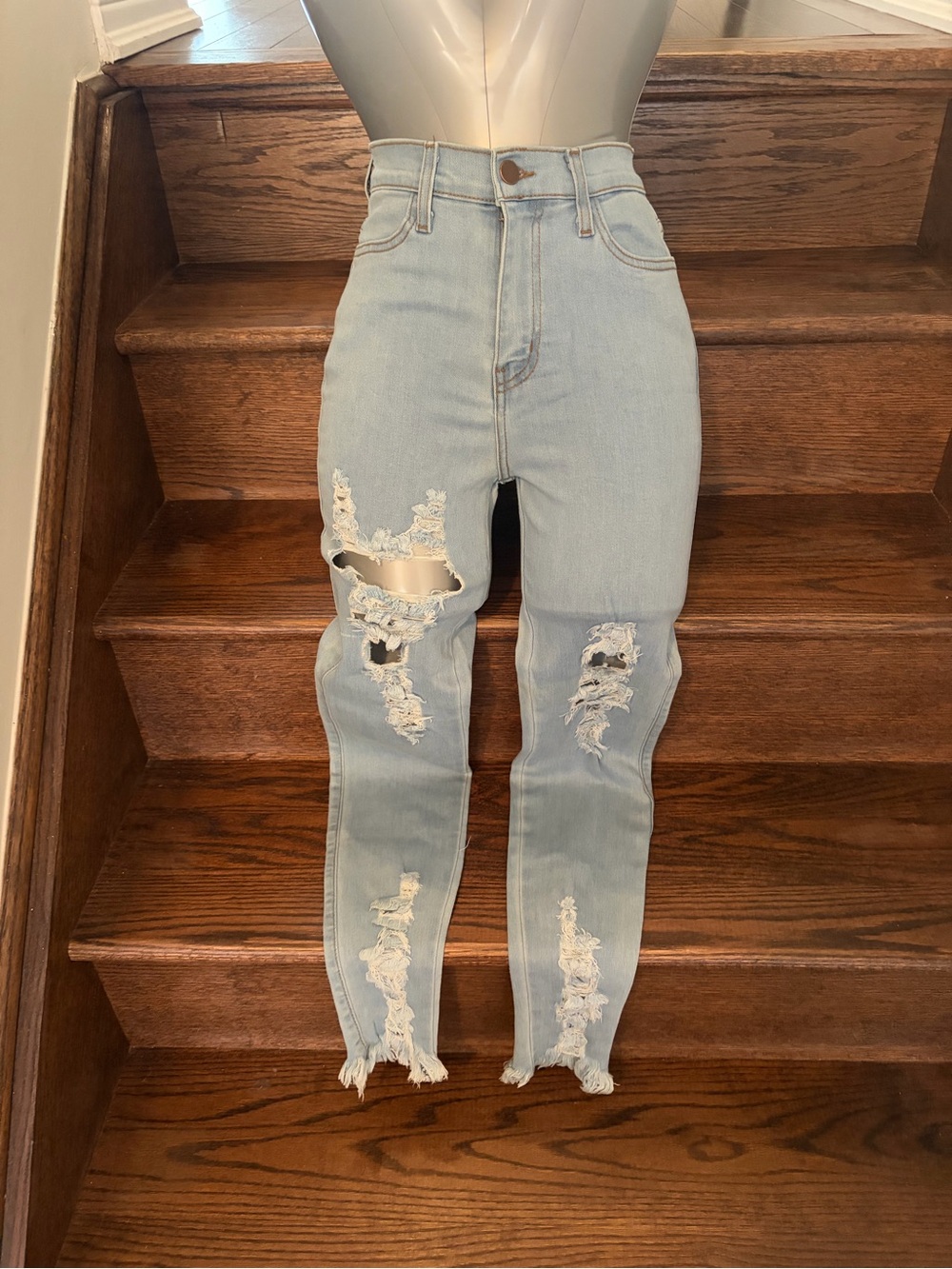 Fashion Nova Light Blue High-Rise Distressed Jeggings